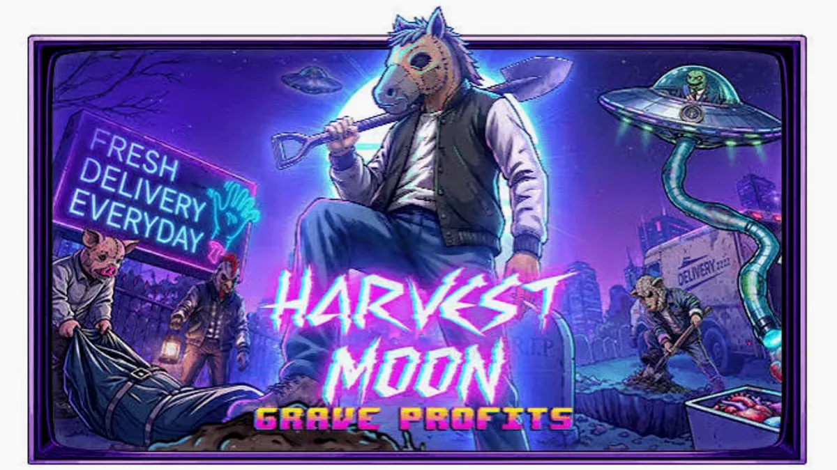 Tampilan visual slot Harvest Moon Grave Profits dengan tema horor sci-fi yang mencekam